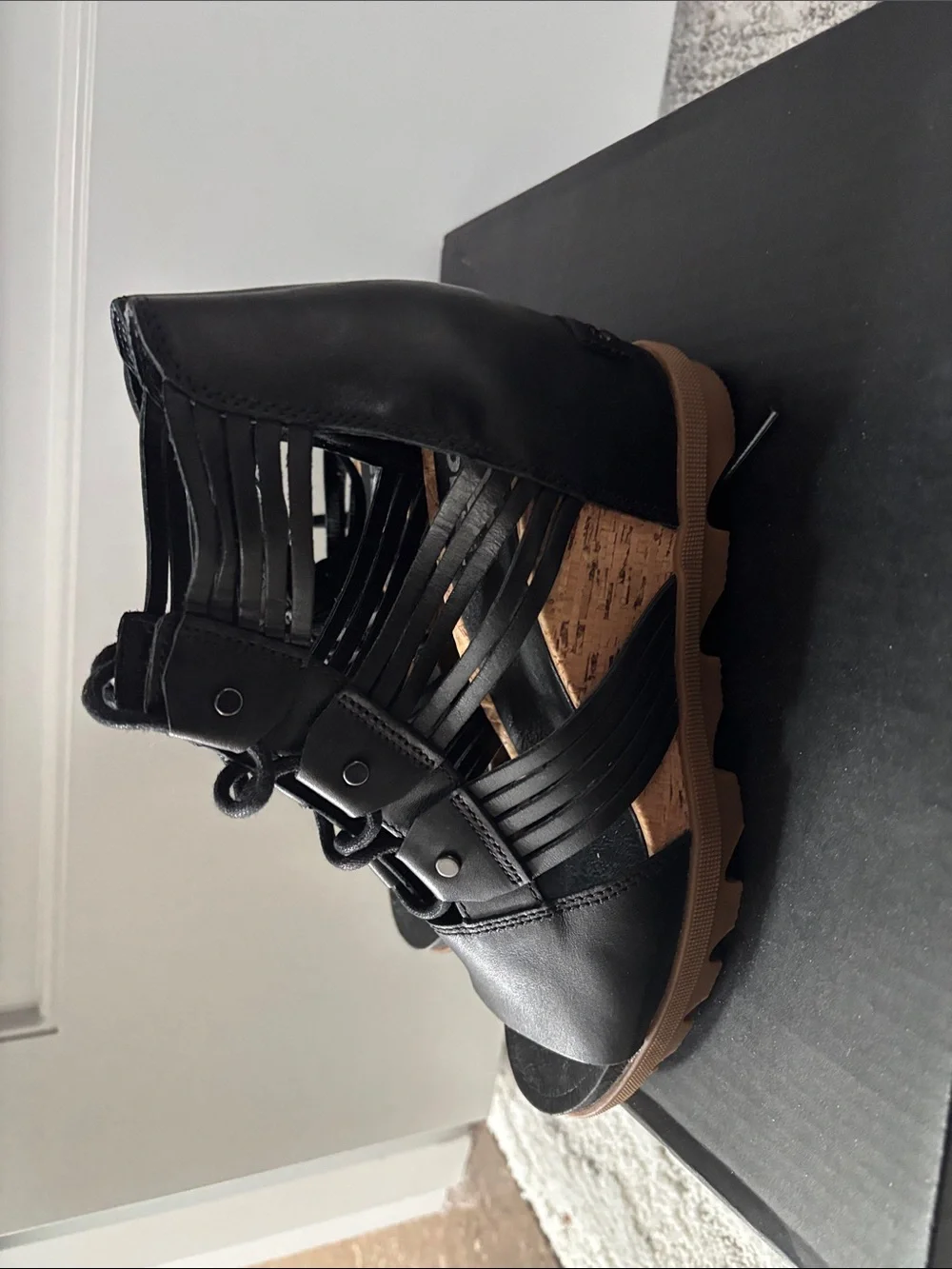 Sorel Black Lace-Up Platform Sandals